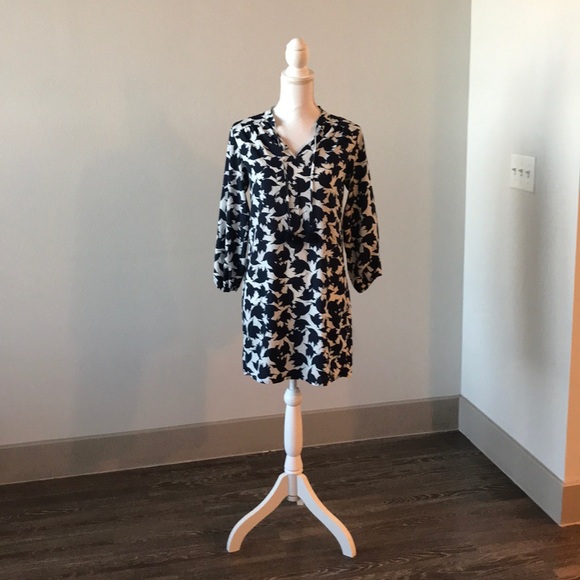 Navy and White Shift Dress with Tassels - Picture 1 of 4